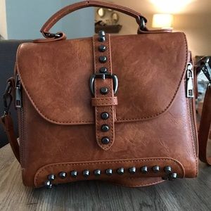 Brown studded vegan leather bag